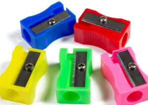 Five colorful pencil sharpeners