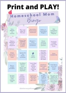 Homeschool mom printable bingo game card