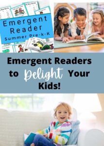 collage of emergent reader printables and kids reading