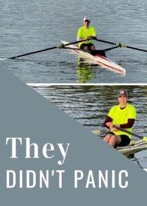 two images of teens in a rowing boat with the text They Didn't panic