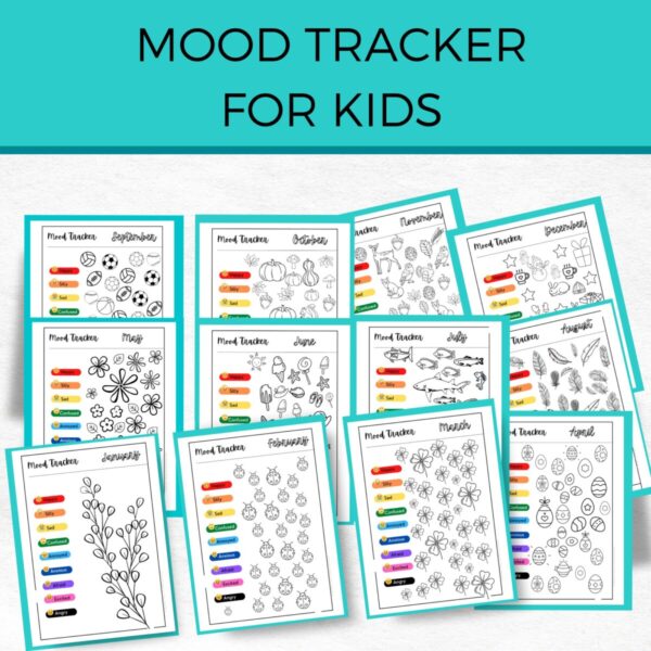 collage of mood tracker printable for kids