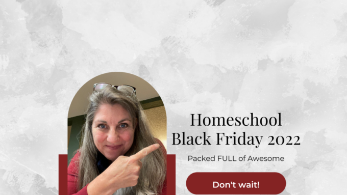 image of Bekki Sayler pointing to Homeschool Black Friday 2022